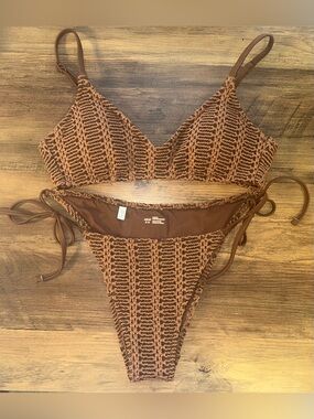 aerie Brown Crochet Bikini Set- Top S & Bottom M